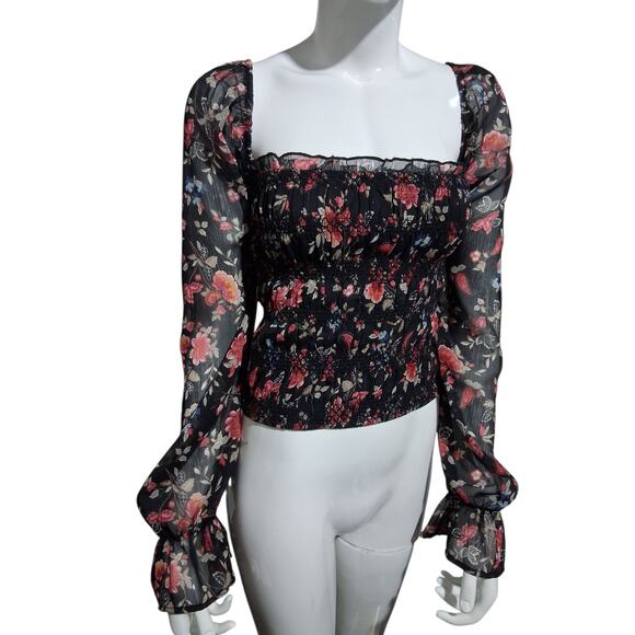 Mi Ami Smocked whimsical Fairycore Womens size Large Romantic Sheer Metallic Top - Picture 5 of 13